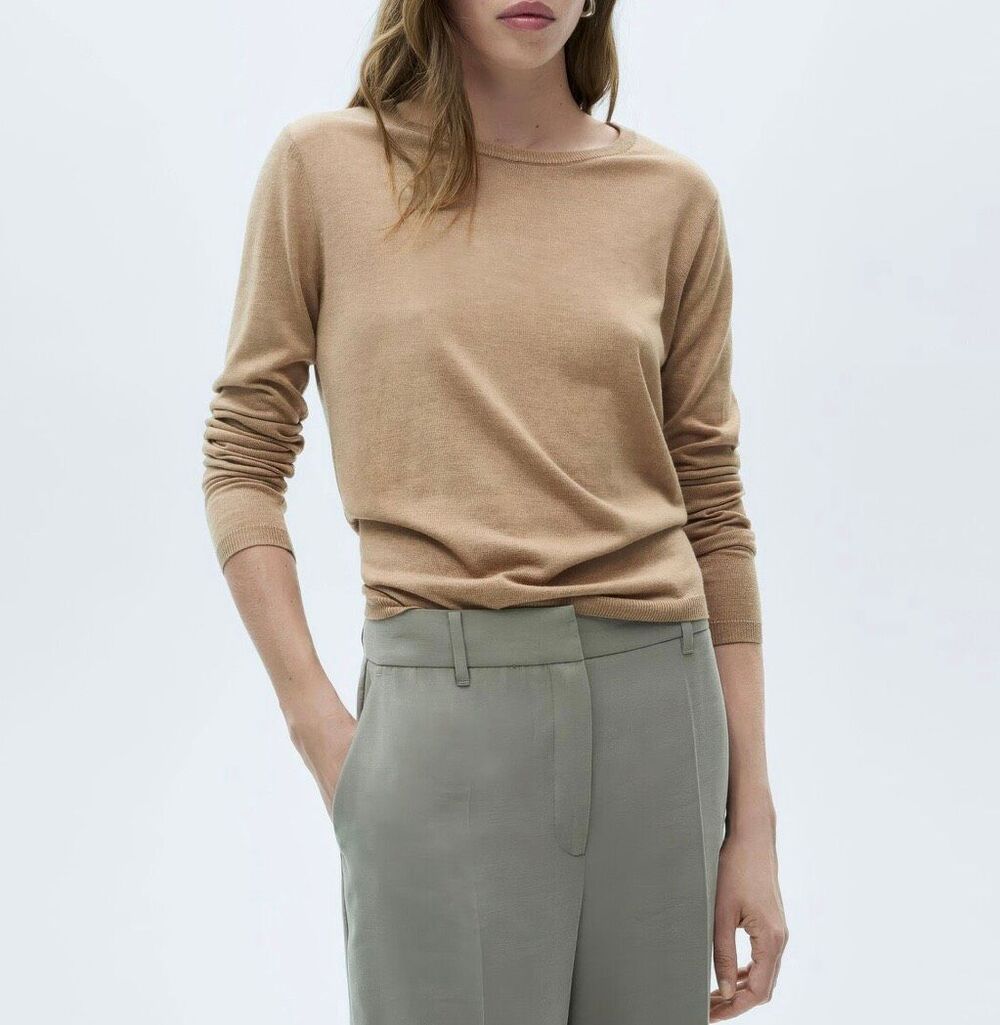 MNG Mango lucca Cashmere Blend Pullover Sweater tan Medium NWT